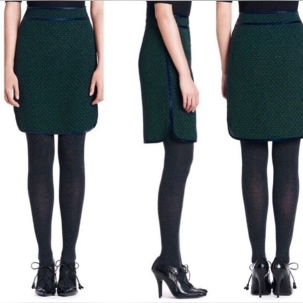 Tory Burch Ames Navy Emerald Green Pencil Skirt Silk Preppy Office NWT Size 4